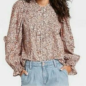 Universal Thread Boho Floral Puff Sleeve Blouse, Size Small